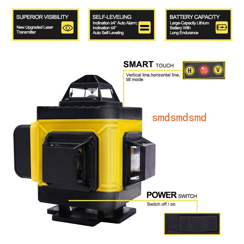 Laser Level 4D 16 Line Green - 16ライン4Dレーザーレベル水平＆垂直クロスライングリーンビーム360 ° リモコン付きセルフレベリングレーザーレベル