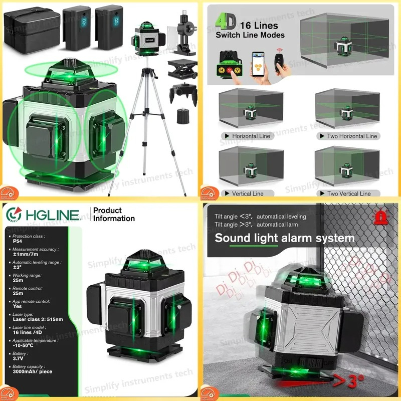 Cross Line Laser 360 Degree - 16 ラインレーザーレベル APP リモコン付き 360 度セルフレベリング水平垂直クロスラインプロフェッショナルポータブル