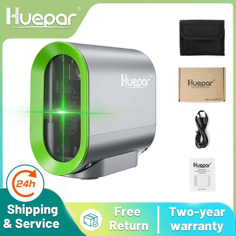 Laser Level Rechargeable Usb - Huepar 2ライン 自己水平調整機能付きレーザーレベル＆充電式リチウムイオンバッテリー内蔵、グリーンレーザー光、クロスライン、パルスモード、三脚付きレーザー測定ツール