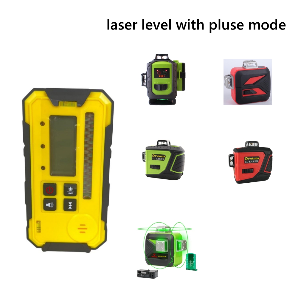Laser Level With Receiver Detector - FUKUDA FD17 レーザーレベル検出器 グリーン＆レッドレーザーライン受光器 両面LED＆クランプ付き