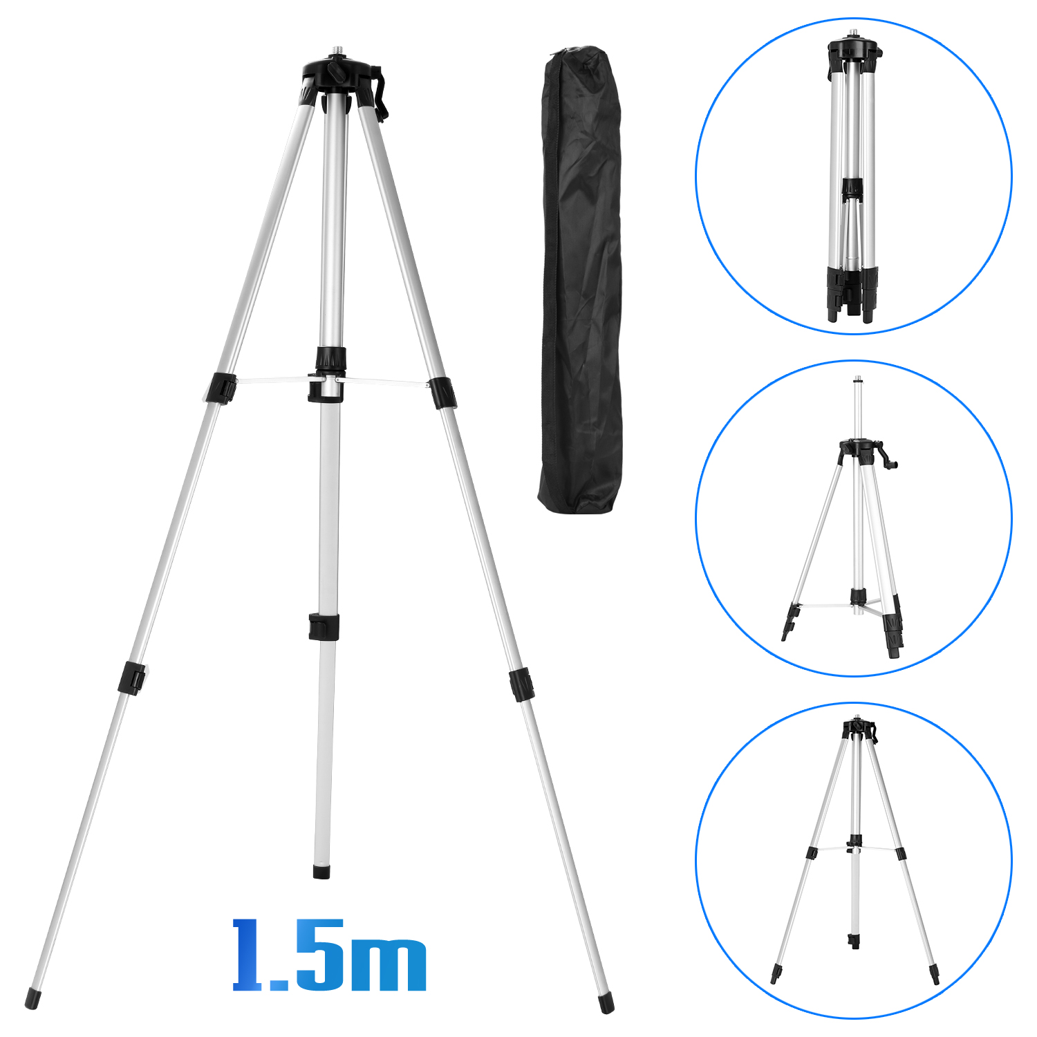 Laser Level Tripod Stand 1.5M - 1.5M三脚スタンド 三脚スタンド 1.5M 3段階高さ調整可能 合金製延長バー レーザーレベル用三脚スタンド