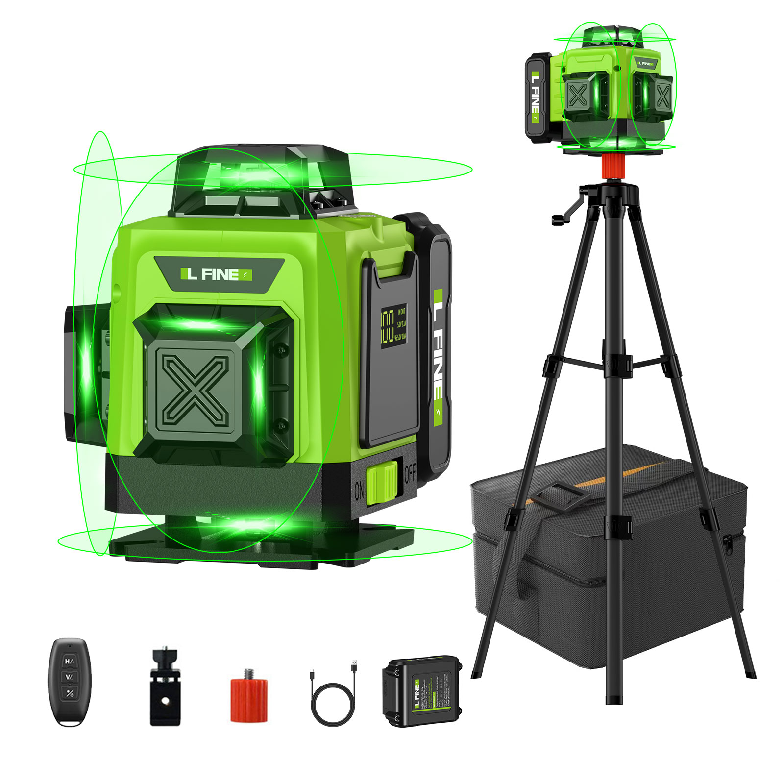 Laser Level 4D 16 Line Green - レーザーレベルセルフレベリング水平垂直クロス 16 ライングリーンライト Nivel レーザー充電式ホームセンターツール 09