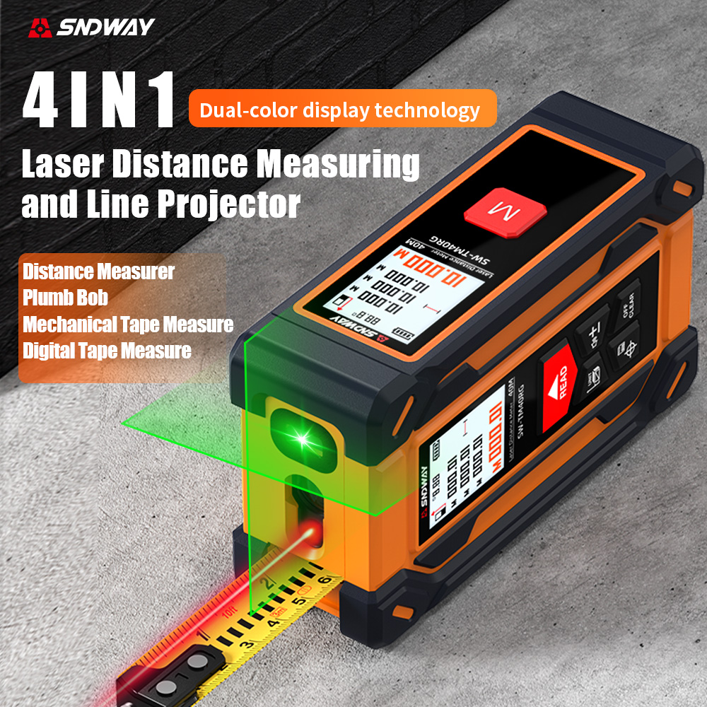 Laser Level Rechargeable Usb - SNDWAY 4-in-1レーザー距離計（グリーンクロスラインレベル、音声案内、デジタル分度器、USB-C充電機能付き）