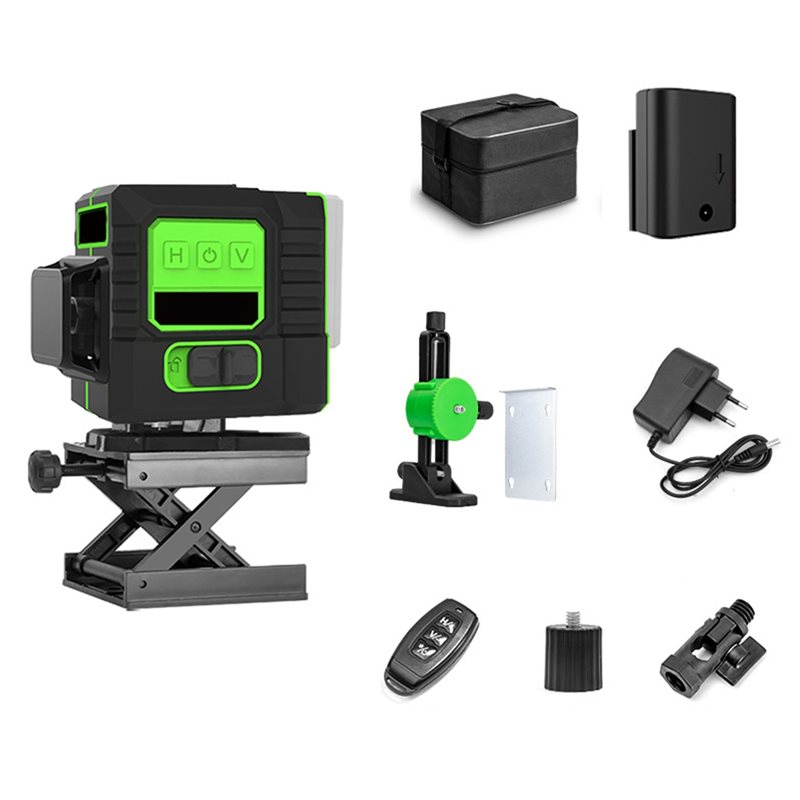 Laser Level Outdoor Bright Green - AB66-超明るい12ライングリーンレーザーレベル360 ° 自動セルフレベリング機能付き3D装置、屋内および屋外のすべての建設プロジェクトに適用可能、EUプラグ