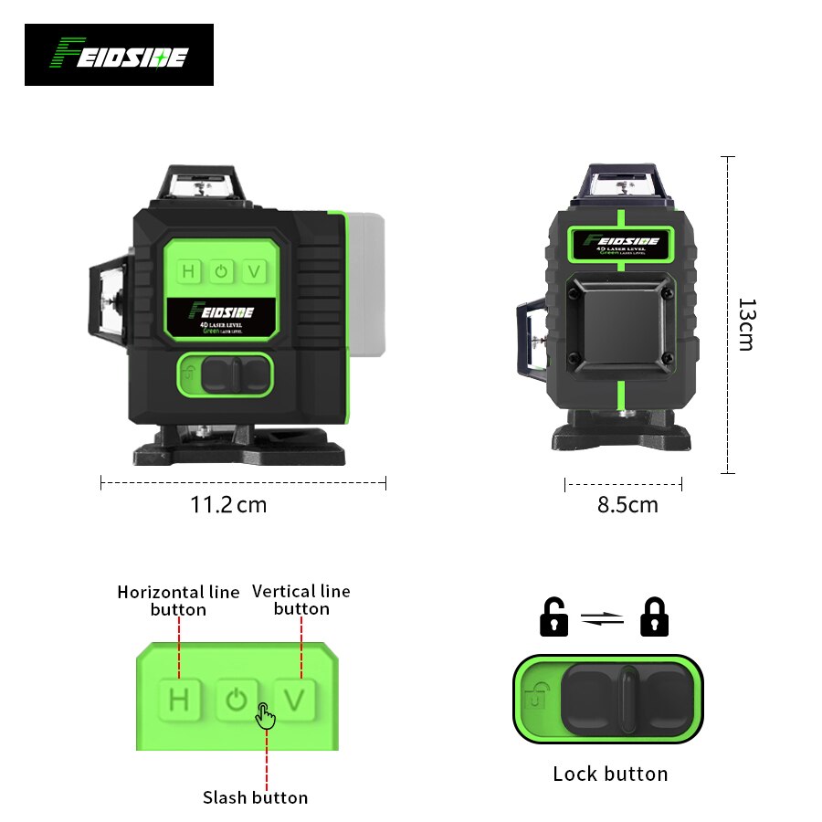 FEIDSIDE 16/12ライン グリーンレーザーレベル  - Laser Level 4D 16 Line Green のレビューと価格