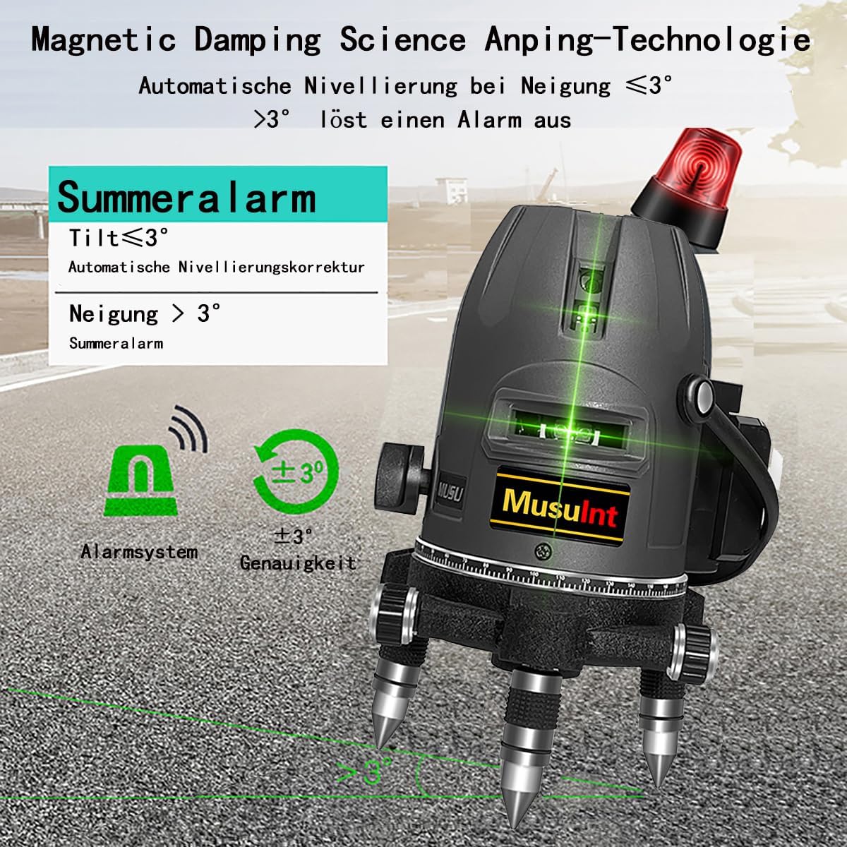 5ライン屋外用グリーンレーザーレベル 360°自動水平調整精 - Laser Level Outdoor Bright Green のレビューと価格