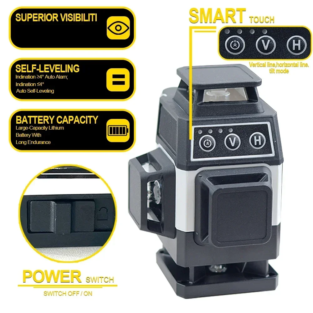 ミニレーザーレベル 12/16ライン 3D/4Dレベル 自動 - Laser Level 3D Cross Line Self Leveling のレビューと価格
