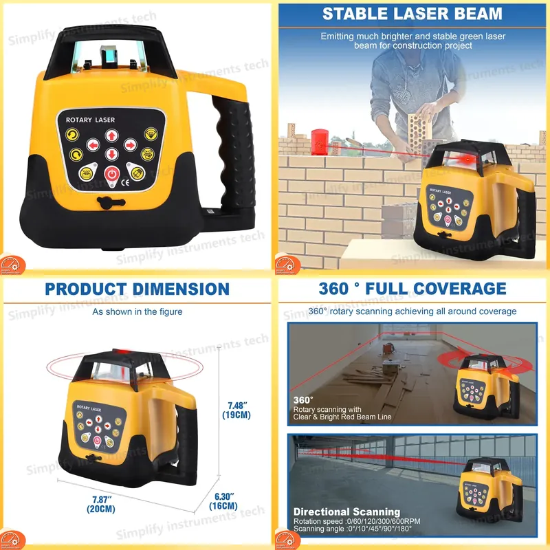 360度回転式自動水平調整レーザーレベル水平垂直クロスライン - Rotary Laser Level 500M Range のレビューと価格