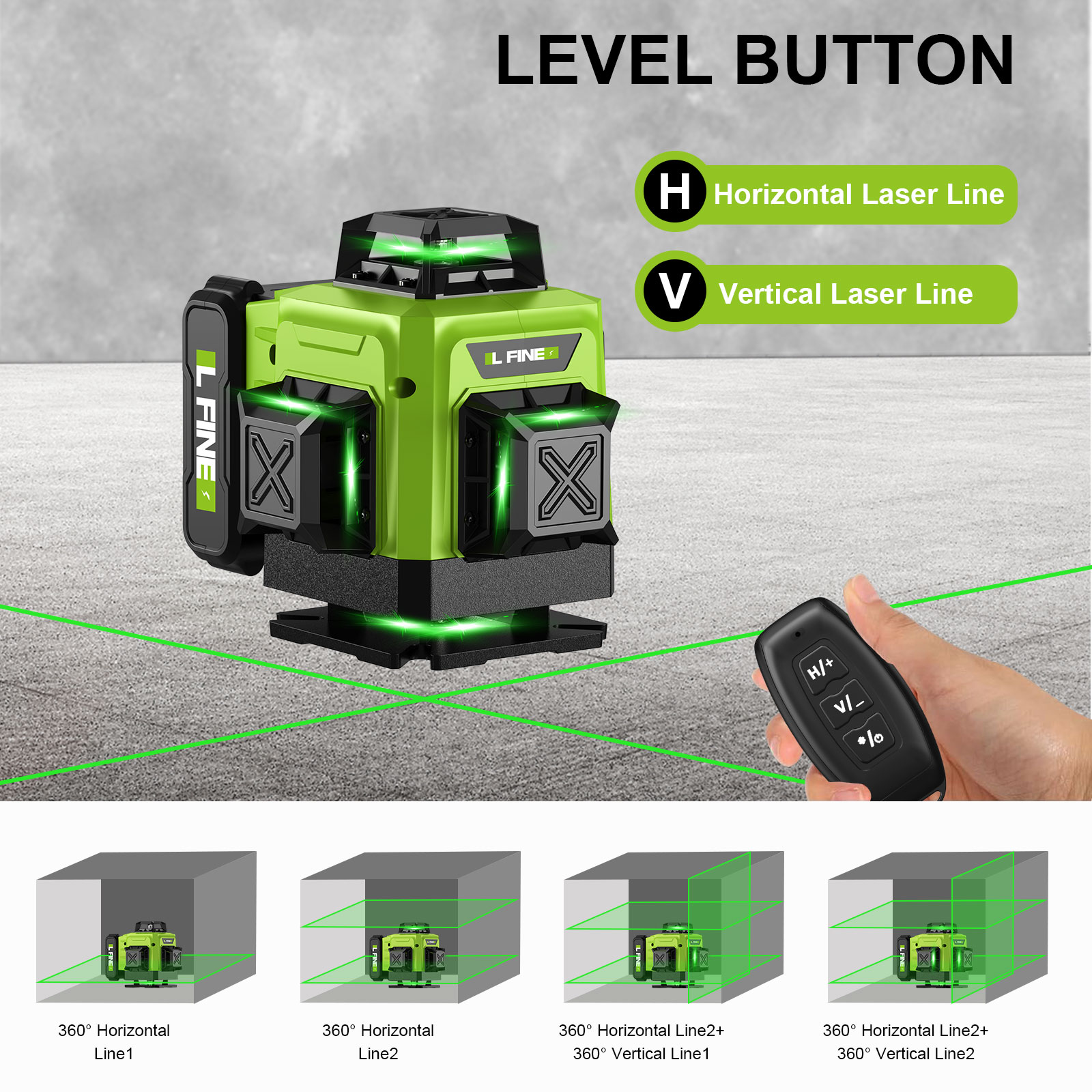 レーザーレベルセルフレベリング水平垂直クロス 16 ライング - Laser Level 4D 16 Line Green のレビューと価格