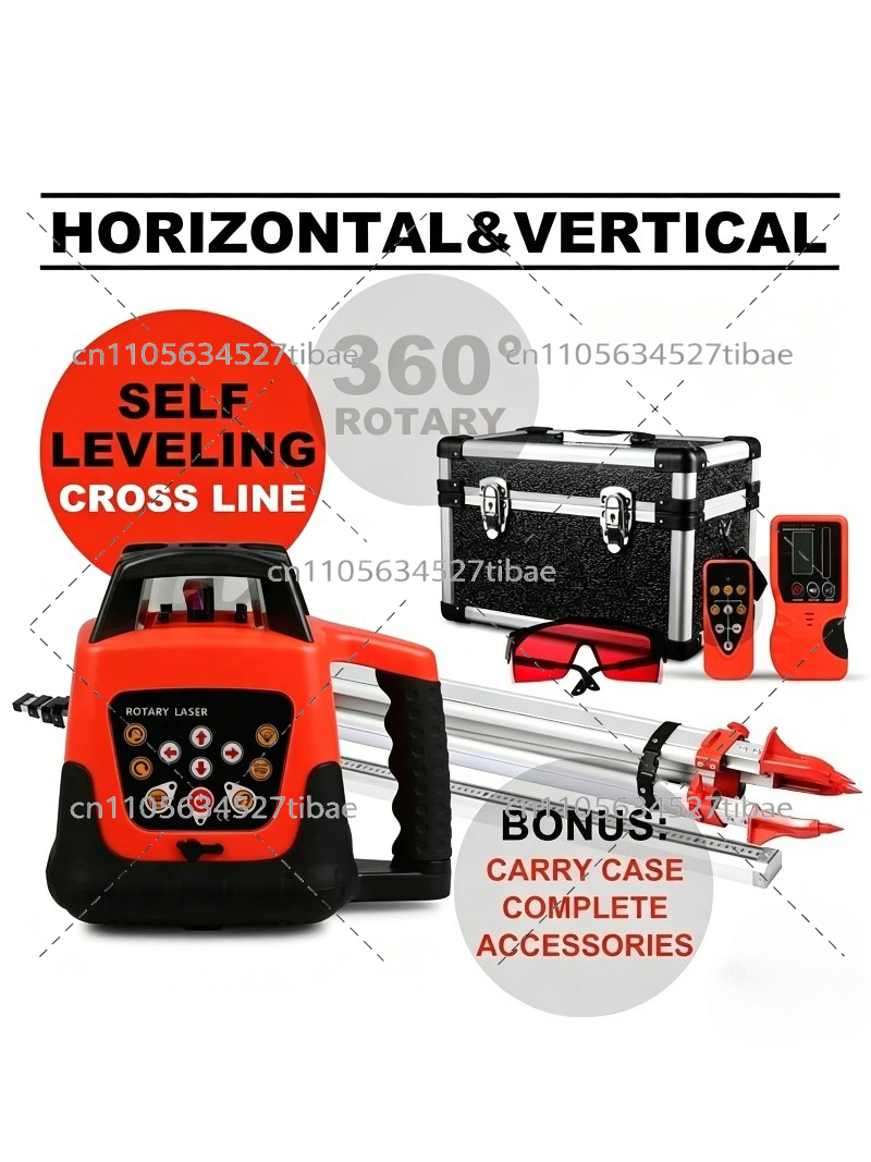 500m範囲レーザーレベル 赤色光線 ケース付き 自動水平調 - Rotary Laser Level 500M Range のレビューと価格