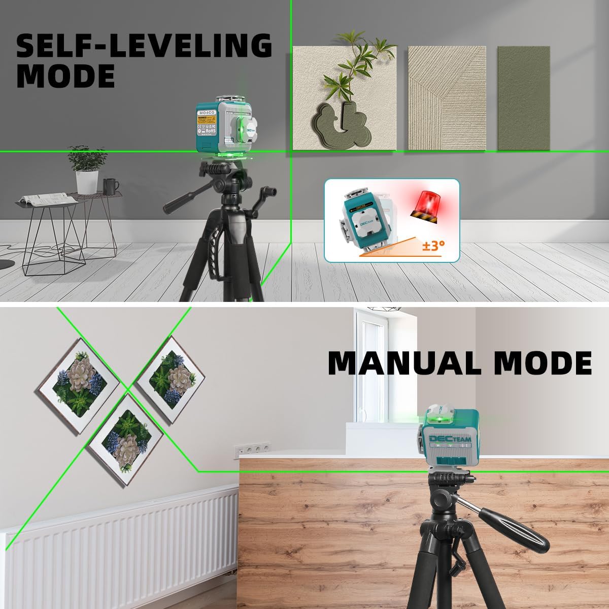 Decteam 4D クロスラインレーザーレベル 16 ライ - Laser Level 4D 16 Line Green のレビューと価格