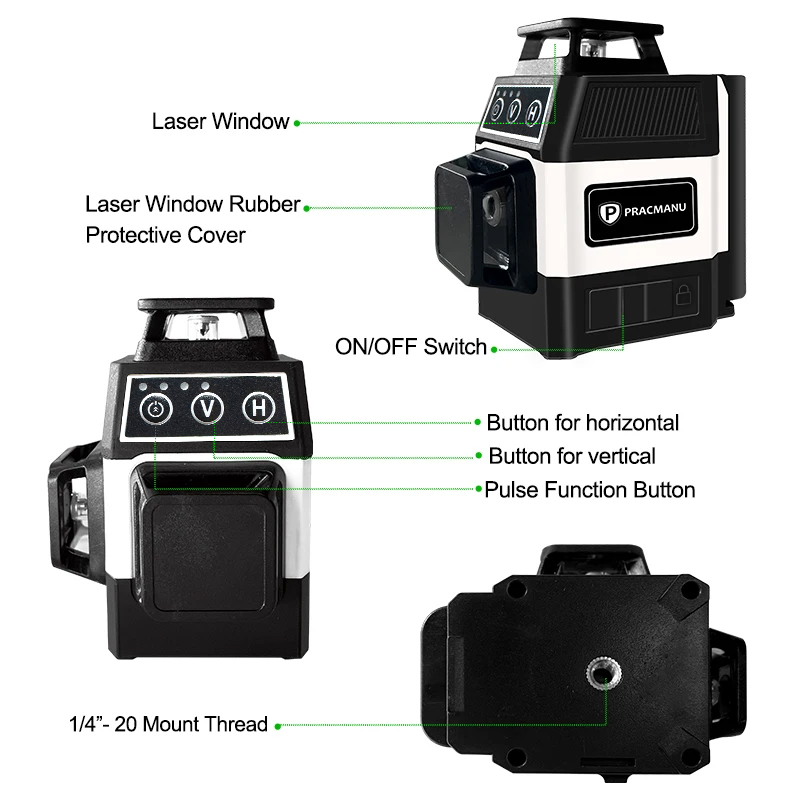 プラクマチュウ-ミニ3Dレーザーレベル,12ライン,セルフレ - Laser Level 3D Cross Line Self Leveling のレビューと価格