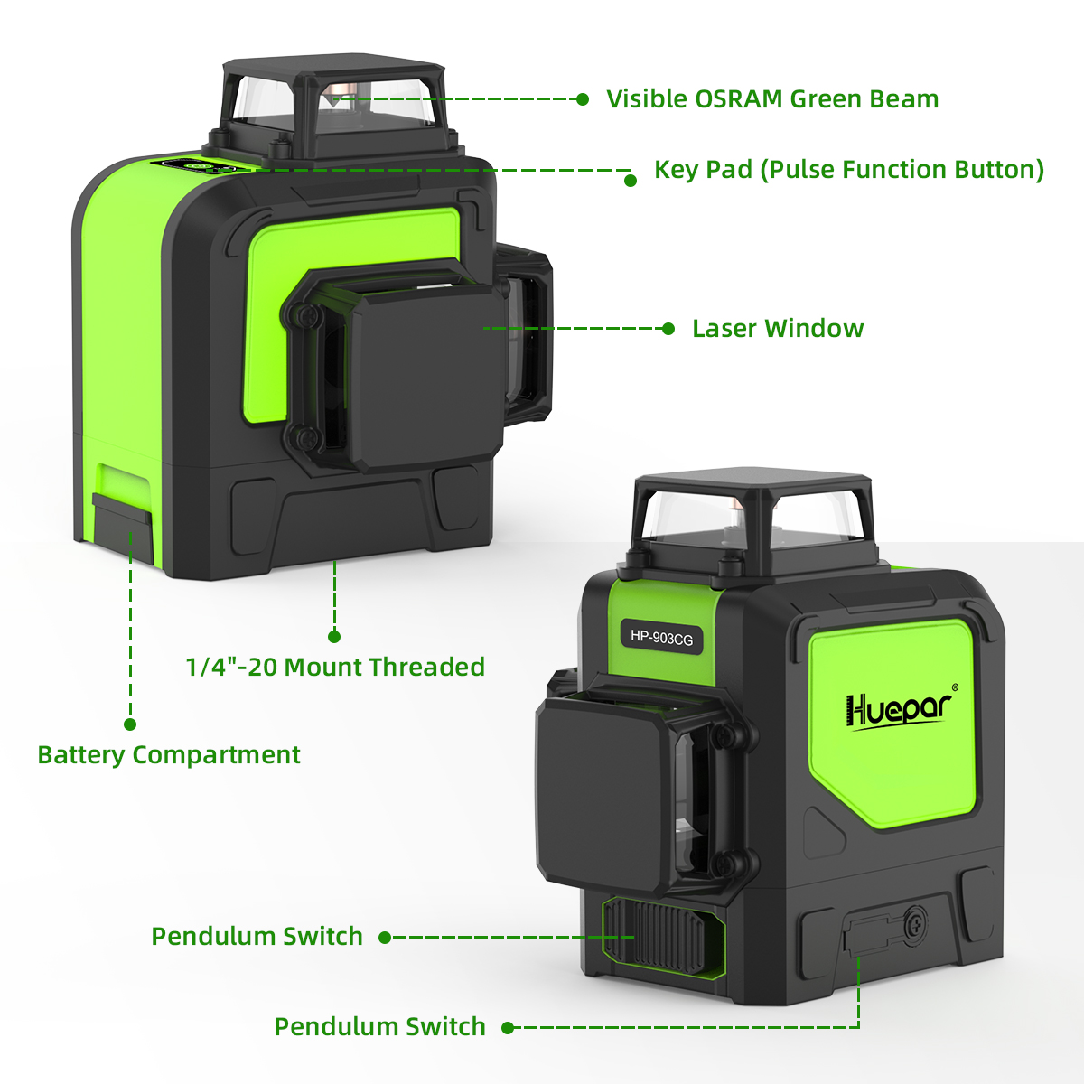Huepar 903CG 12ラインレーザーレベル グリーン - Line Laser Level Magnetic Bracket のレビューと価格