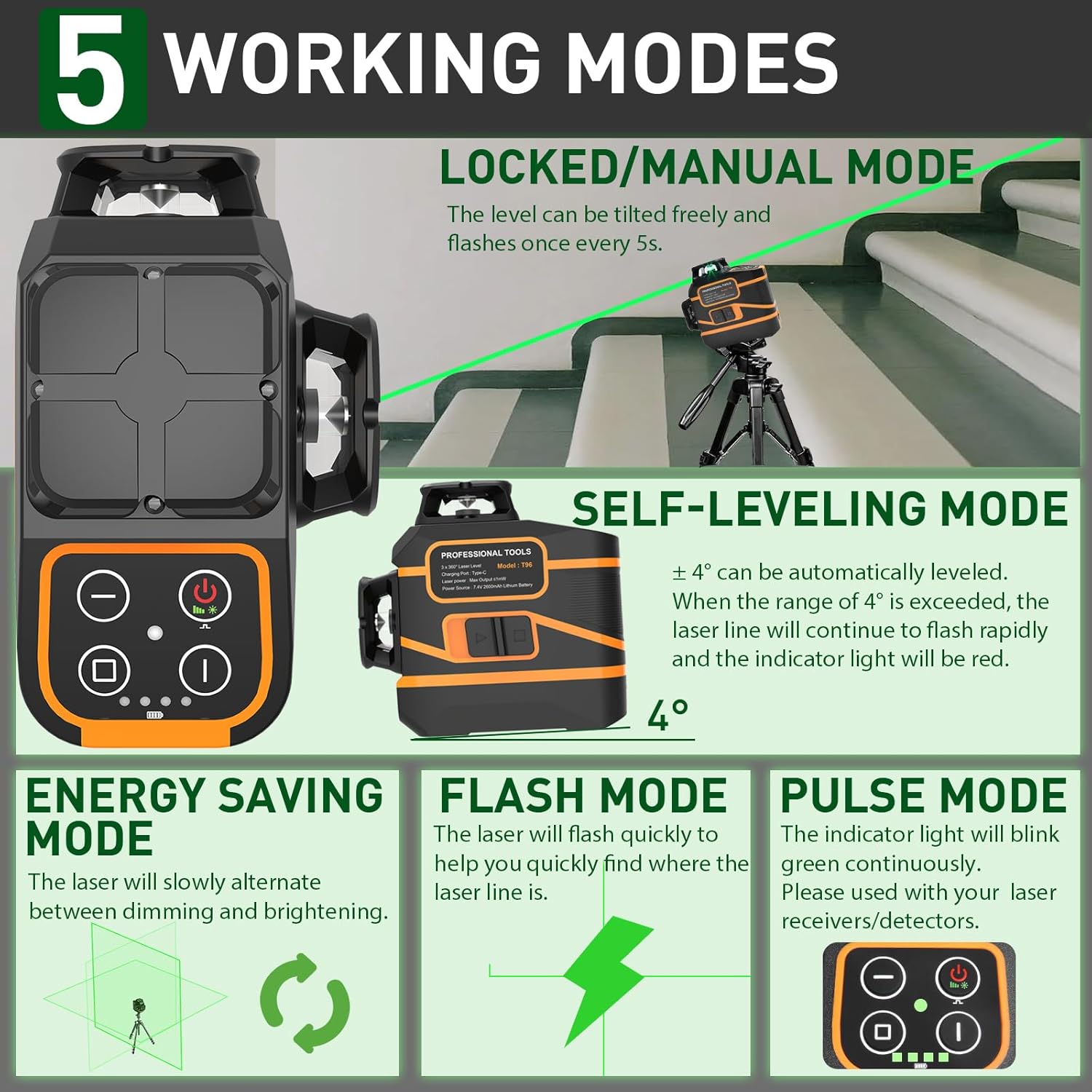 レーザーレベル 3x360 °   セルフレベリング3Dグリ - Laser Level 3D Cross Line Self Leveling のレビューと価格