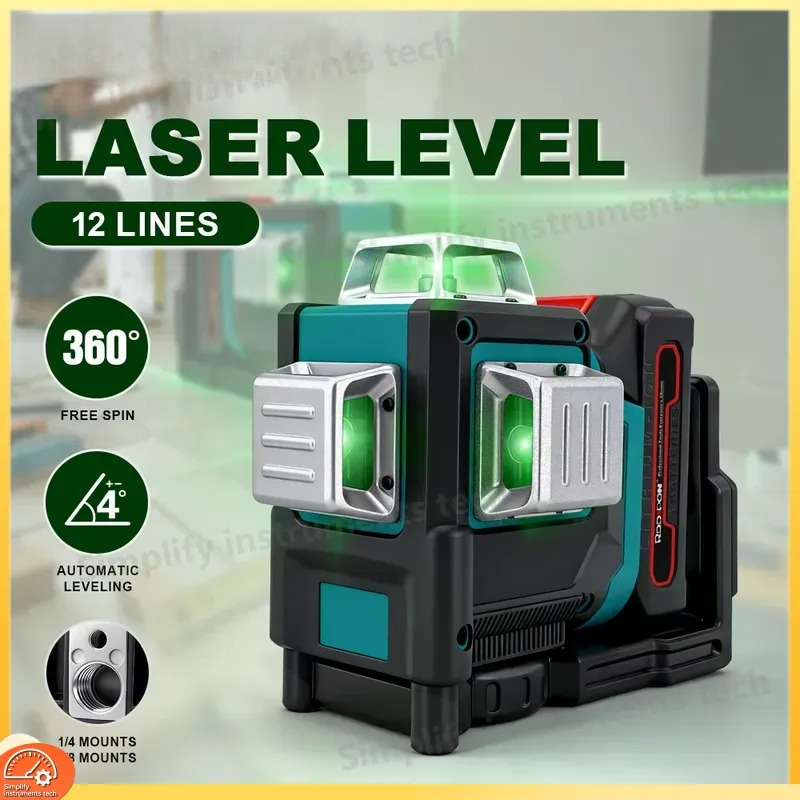 12ライン3D自動水平調整レーザーレベル（360度） °   - Laser Level 3D Cross Line Self Leveling のレビューと価格