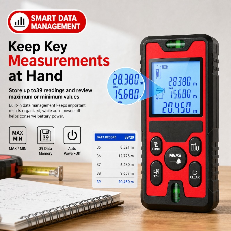 120m対応のUSB-C充電式レーザー距離計。バックライト付 - Laser Level Rechargeable Usb のレビューと価格