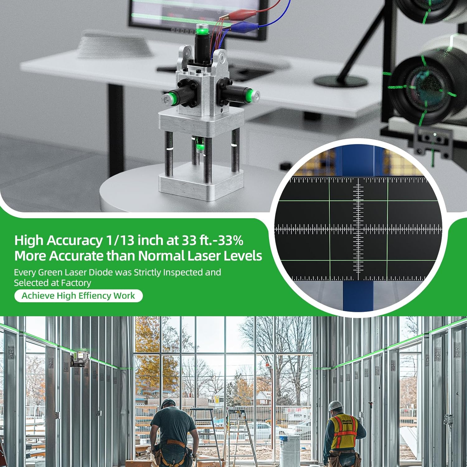 Huepar 4D クロスラインレーザーレベル高精度 ±2m - Laser Level 4D 16 Line Green のレビューと価格