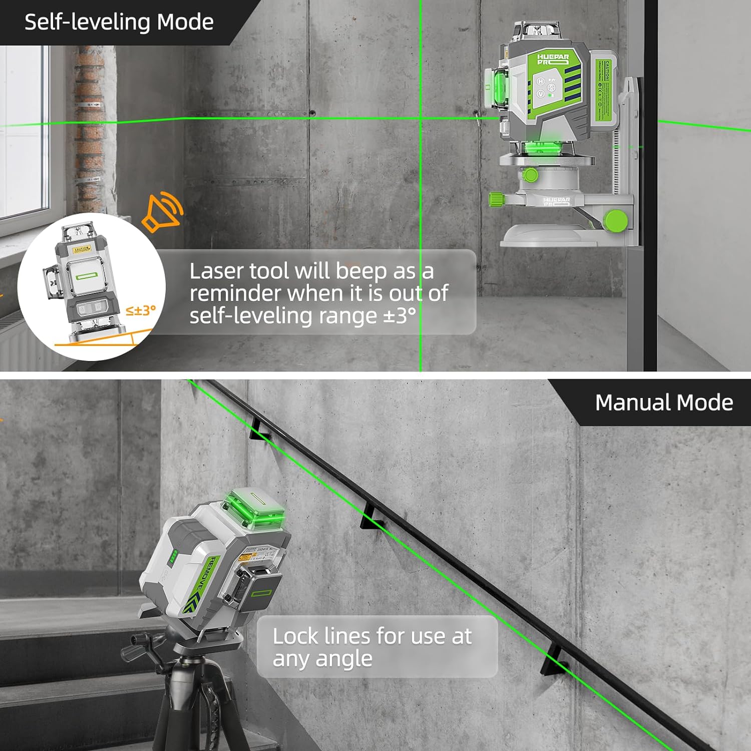 Huepar 4D クロスラインレーザーレベル高精度 ±2m - Laser Level 4D 16 Line Green のレビューと価格