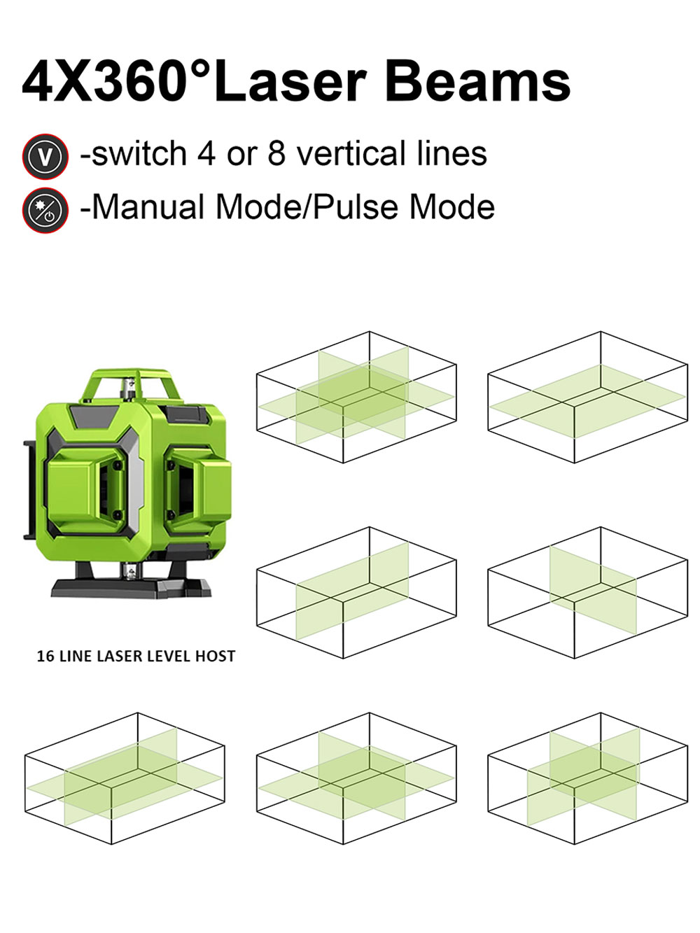 LFINE 4D 16 ライン 360 セルフレベリングレー - Laser Level 4D 16 Line Green のレビューと価格