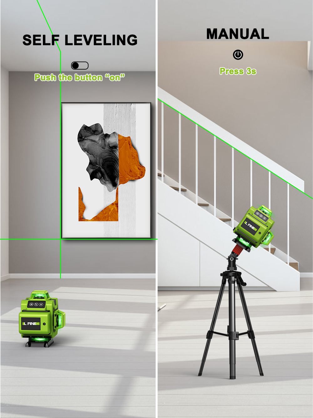 LFINE 4D 16 ライン 360 セルフレベリングレー - Laser Level 4D 16 Line Green のレビューと価格