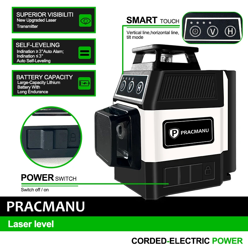 プラクマチュウ-ミニ3Dレーザーレベル,12ライン,セルフレ - Laser Level 3D Cross Line Self Leveling のレビューと価格