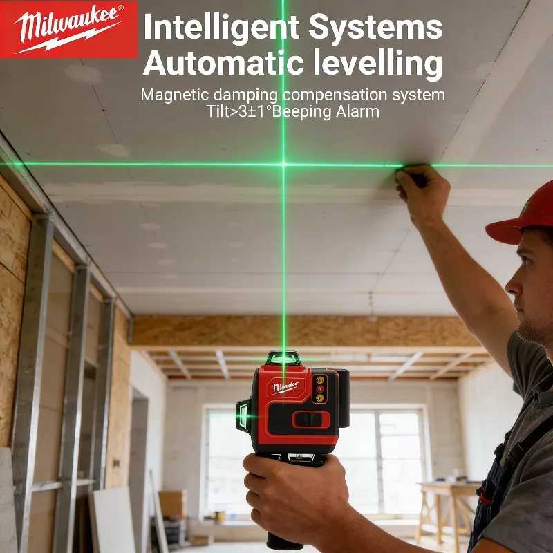 本物のミルウォーキー製4D 16ラインレーザー。高精度、グリ - Laser Level 4D 16 Line Green のレビューと価格