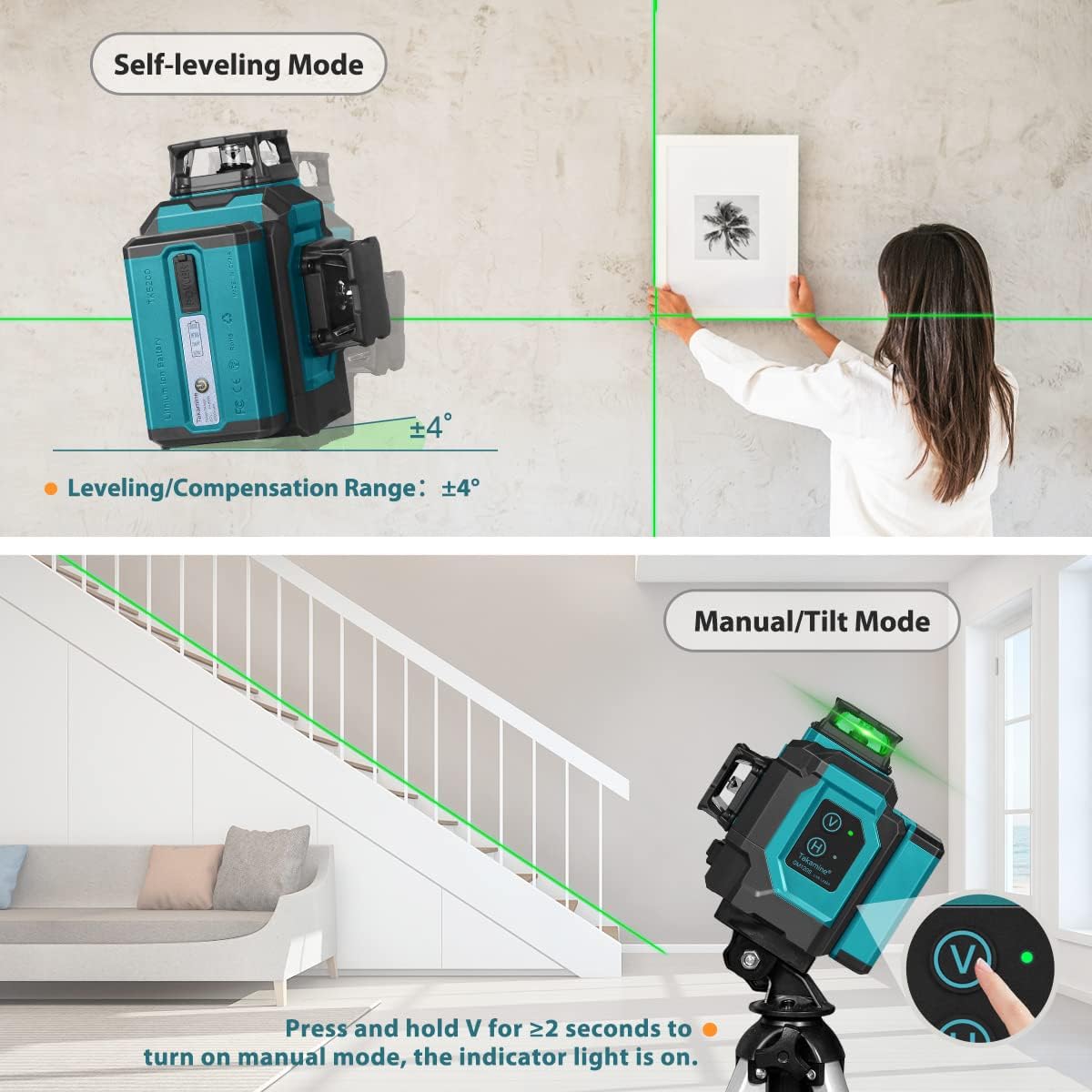 3x360用 °   12ライン自動水平調整グリーンレーザー - Laser Level 3D Cross Line Self Leveling のレビューと価格