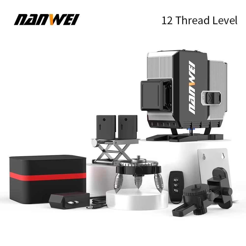 12ライン回転式レーザーレベル、360度自動水平調整機能、緑 - Green Beam Laser Level 12 Line のレビューと価格